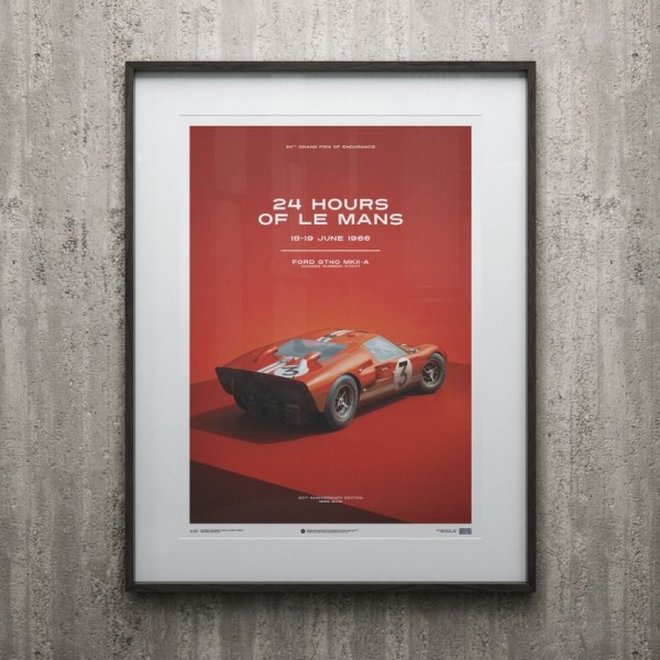 Poster Ford GT40 - Dan Gurney - Red - 24h Le Mans - 1966