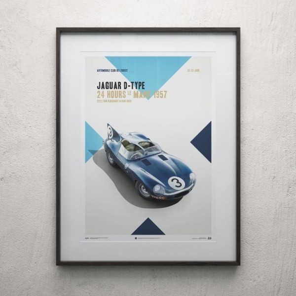 Poster Jaguar D Type - Blue - 24h Le Mans - 1957