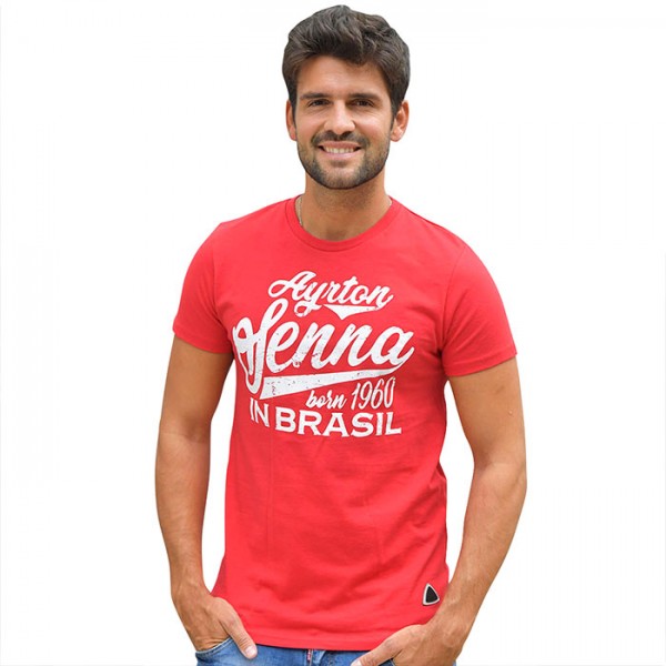 Ayrton Senna T-Shirt Nato in Brasile rosso