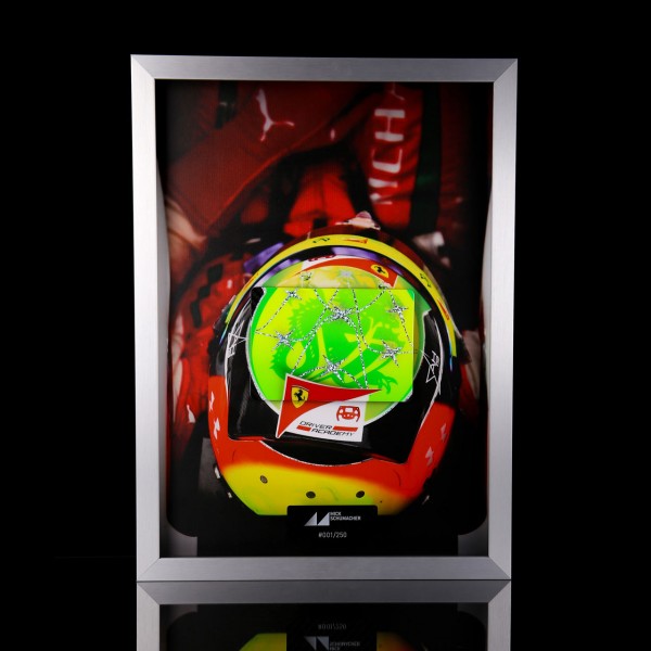 Mick Schumacher 2020 picture with handpainted carbon plate helmet 2020