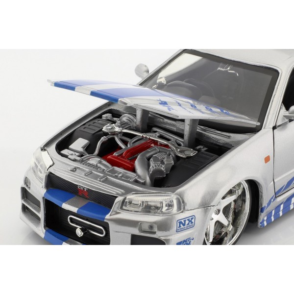 Fast & Furious Brian`s Nissan Skyline GT-R (R34) silver/blue 1/24