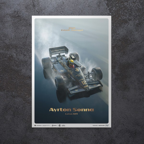 Poster Lotus 97T - Ayrton Senna - Formula 1 Portugal GP 1985 - Rainmaster