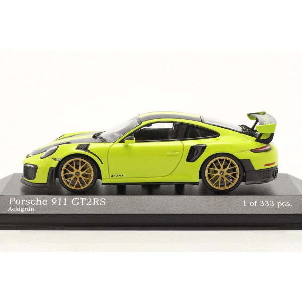 Porsche 911 GT2 RS Weissach Package 2018 acid green / gold rims 1/43