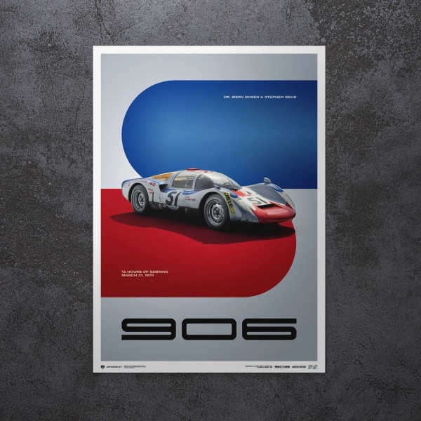 Poster Porsche 906 - 12h Race Sebring - 1970
