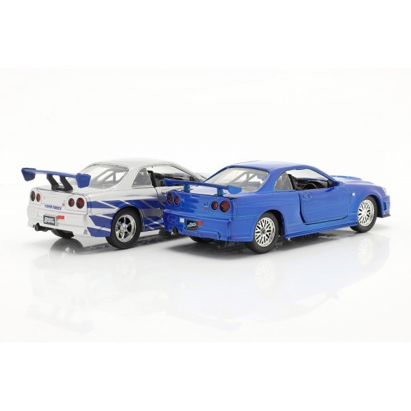 Fast & Furious 2-Car-Set Brians`s Nissan Skyline GT-R blue / silver 1/32