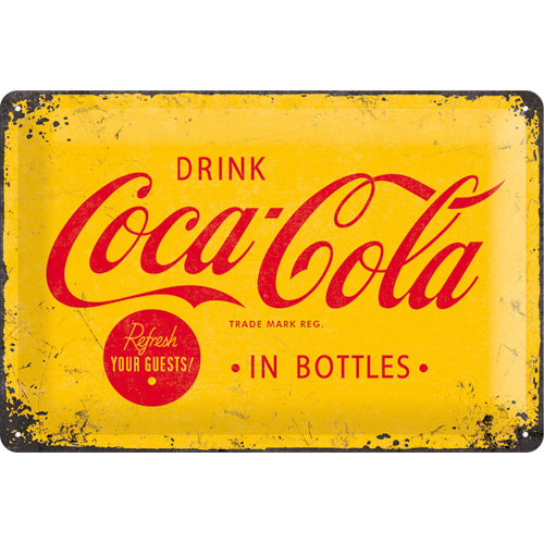 Cartello di latta Coca-Cola - Logo Yellow 20x30cm