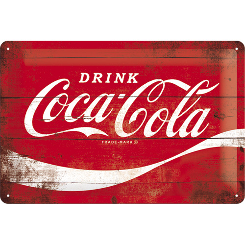 Cartello di latta Coca-Cola - Logo Red Wave 20x30cm