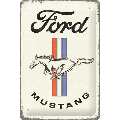 Cartello di latta Ford Mustang - Horse & Stripes Logo 20x30cm