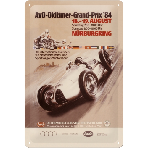 Cartel de hojalata Audi AvD Oldtimer Grand Prix 20x30cm