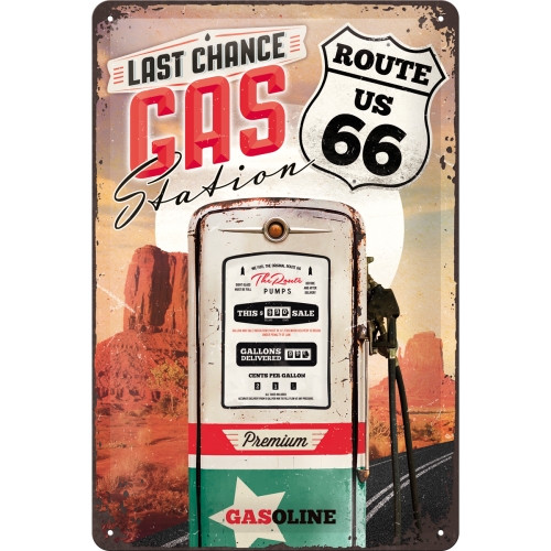 Cartello di latta Route 66 Gas Station 20x30cm