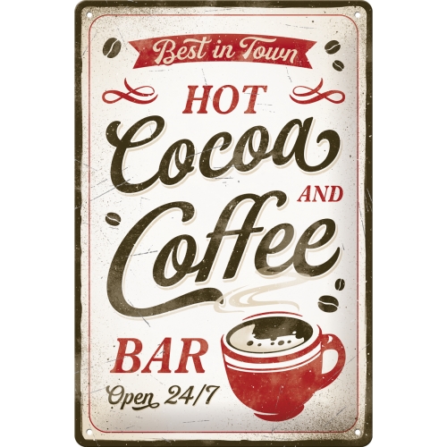 Cartello di latta Hot Cocoa & Coffee 20x30cm