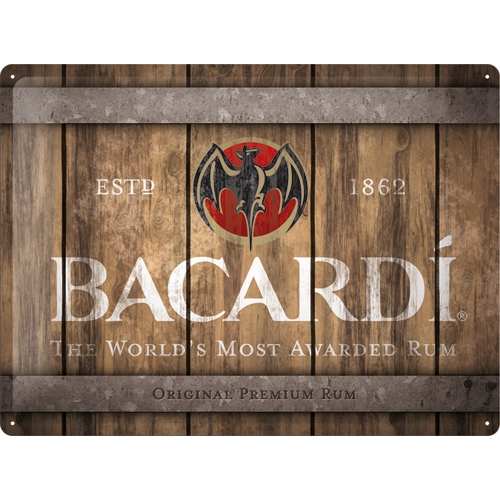Cartello di latta Barcadi - Wood Barrel Logo 30x40cm