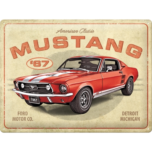 Metal-Plate Sign Ford Mustang - GT 1967 Red 30x40cm