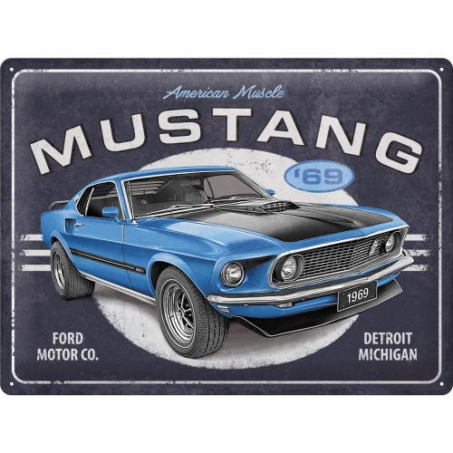 Cartel de hojalata Mustang - 1969 Mach 1 Blue Special Edition 30x40cm