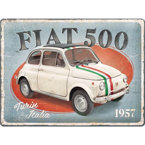 Cartel de hojalata Fiat 500 - Turin Italia