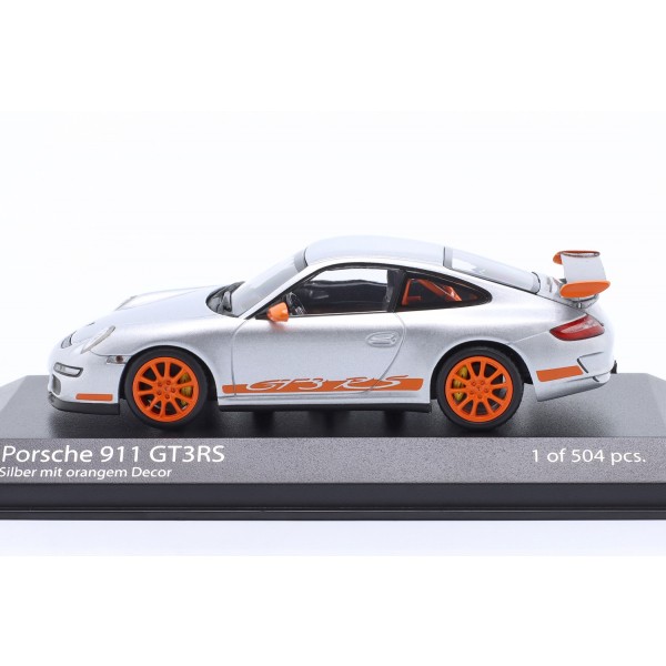 Porsche 911 (997.1) GT3 RS Année 2006 argent / Décor orange 1/43