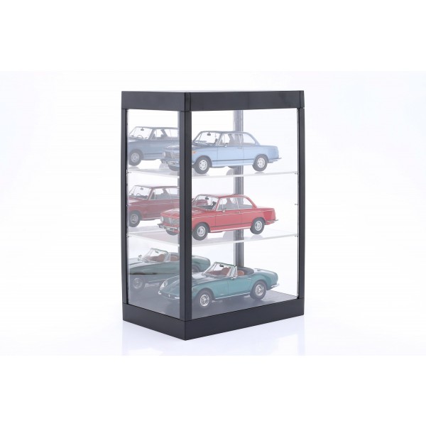 Display case with LED lighting and mirror for model cars on a scale of 1/18, 1/24, 1/43 black