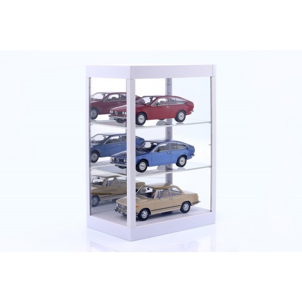 Display case with LED lighting and mirror for model cars on a scale of 1/18, 1/24, 1/43 white