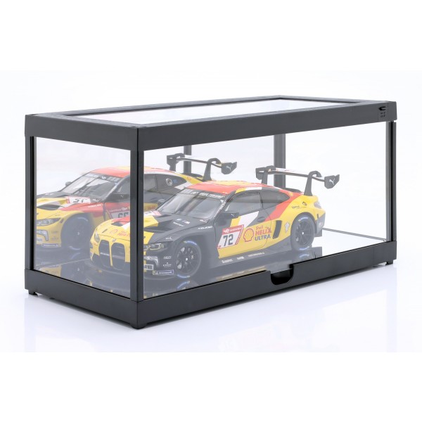 Single display case with LED lighting and mirror for 1/18 scale model cars black