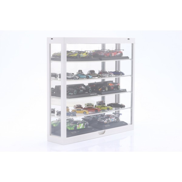 Display case with LED lighting and mirror for model cars on a scale of 1/43, 1/64 white