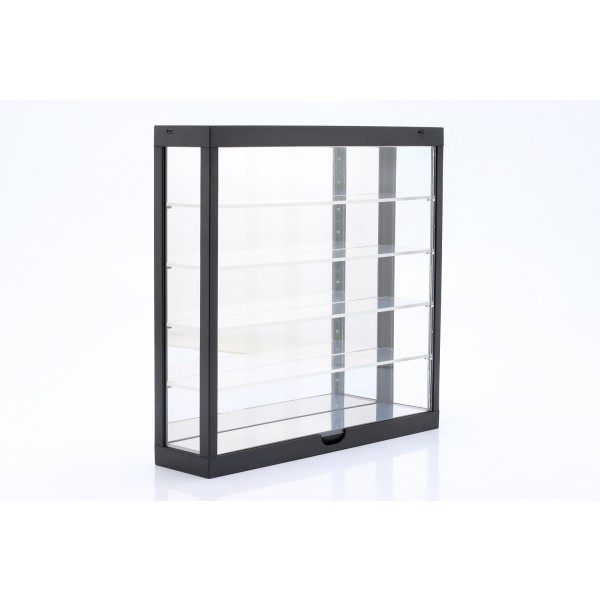 Display case with LED lighting and mirror for model cars on a scale of 1/43, 1/64 black