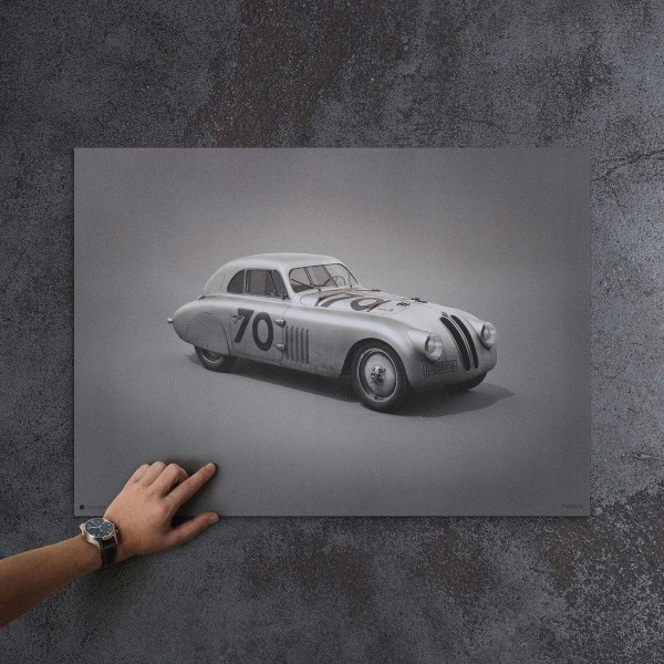 Poster BMW 328 - Silver - Mille Miglia - 1940  - Colors of Speed