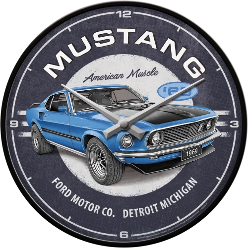 Wanduhr Ford Mustang - 1969 Mach 1 blau
