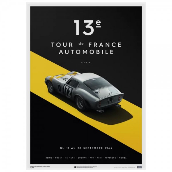 Affiche Ferrari 250 GTO - Argent - Tour de France - 1964