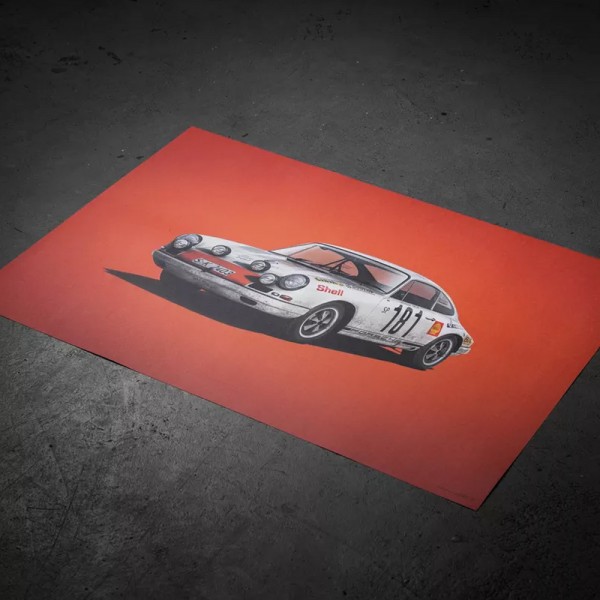 Poster Porsche 911R - weiß -  Tour de France 1969 - Colors of Speed