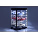 Display case with LED lighting and mirror for model cars on a scale of 1/18, 1/24, 1/43 black
