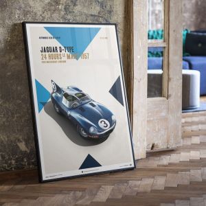 Poster Jaguar D Type - Blau - 24h Le Mans - 1957