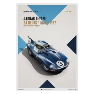 Affiche Jaguar D Type - Bleu - 24h Le Mans - 1957