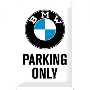 Cartello di latta BMW - Parking Only bianco 20x30cm