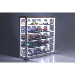 Display case with LED lighting and mirror for model cars on a scale of 1/43, 1/64 white