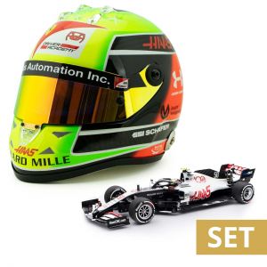 Set: Mick Schumacher Haas F1 Team Testfahrt Abu Dhabi 2020 1:18 & Miniaturhelm Abu Dhabi