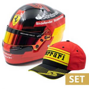 Set: Carlos Sainz Miniaturhelm Formel 1 2023 1:2 & Monza Cap